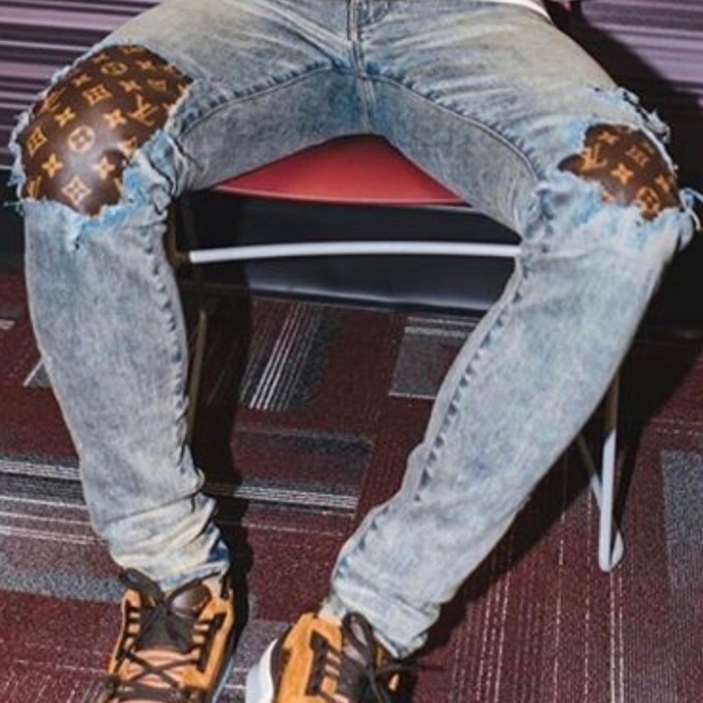 Salvage denim Luis Vuitton patch jeans